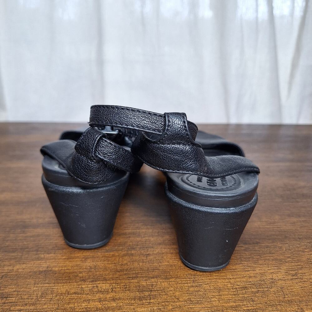 Crocs Women's Leigh-Ann Ankle Strap Leather Wedge Sandals in black comfort 11 - Picture 3 of 9